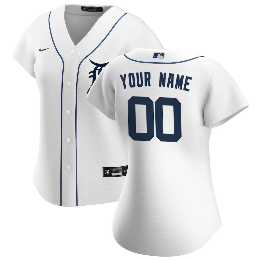 Womens Detroit Tigers Nike White Home Replica Custom MLB Jerseys->customized mlb jersey->Custom Jersey